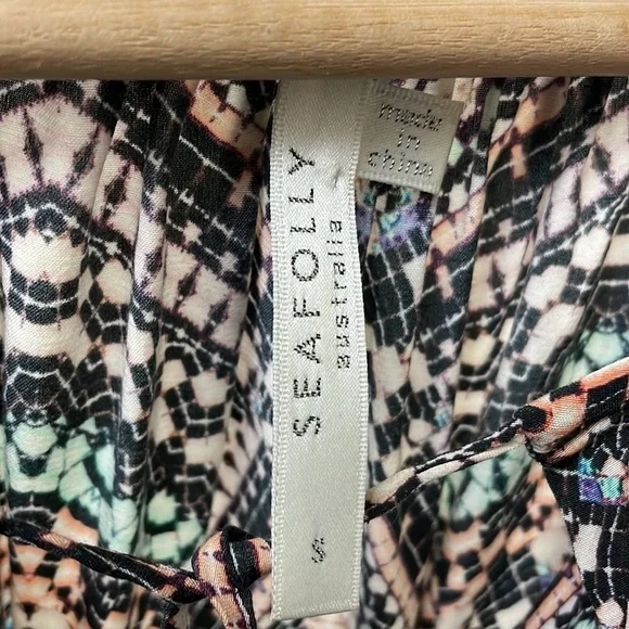 Seafolly Australia Women’s Indian Summer Split Neck Tassel Mini Dress Size S - Picture 4 of 9